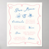 Whimsical Hand getrokken Roze & Blauwe Bar Menu Poster (Voorkant)