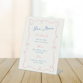 Whimsical Hand getrokken Roze & Blauwe Bar Menu Reclamebord Met Voetstuk