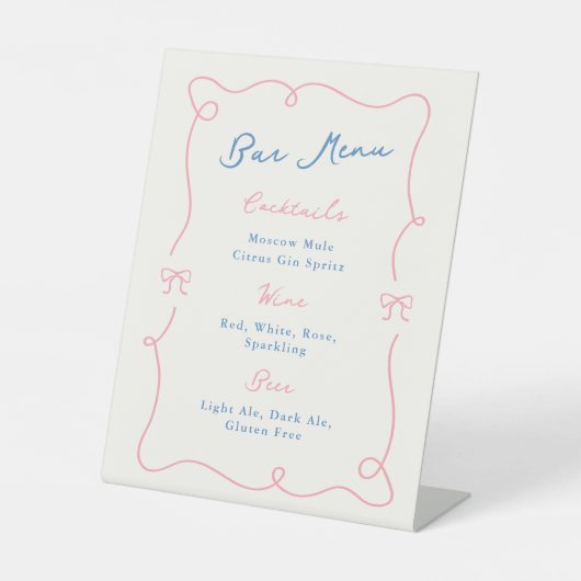 Whimsical Hand getrokken Roze & Blauwe Bar Menu Reclamebord Met Voetstuk (Voorkant)