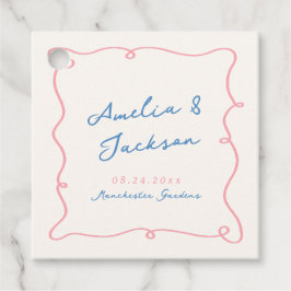 Whimsical Hand Getrokken Roze & Blauwe Bruiloft Bedankjes Labels