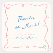 Whimsical Hand Getrokken Roze & Blauwe Bruiloft Da Vierkante Sticker (Voorkant)