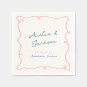 Whimsical Hand Getrokken Roze & Blauwe Bruiloft Servet (Voorkant)