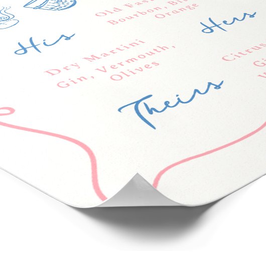 Whimsical Hand Getrokken Roze & Blauwe Handtekenin Poster (Hoek)