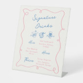 Whimsical Hand Getrokken Roze & Blauwe Handtekenin Reclamebord Met Voetstuk (Voorkant)