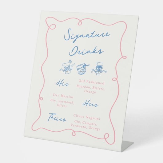 Whimsical Hand Getrokken Roze & Blauwe Handtekenin Reclamebord Met Voetstuk (Voorkant)