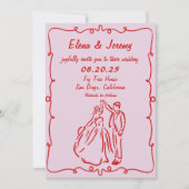 Whimsical Hand getrokken Roze bruiloft uitnodiging (Voorkant)