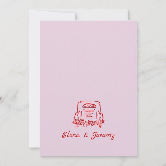 Whimsical Hand getrokken Roze bruiloft uitnodiging (Achterkant)