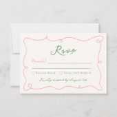Whimsical Hand Getrokken Roze & Groen Trouwen RSVP Kaart (Voorkant)