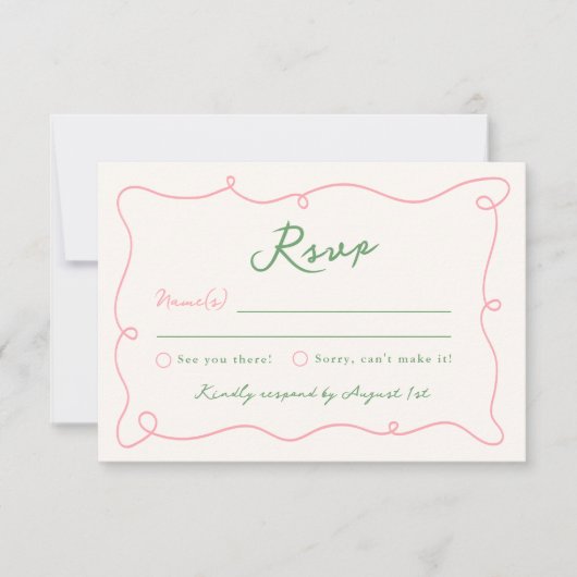 Whimsical Hand Getrokken Roze & Groen Trouwen RSVP Kaart (Voorkant)