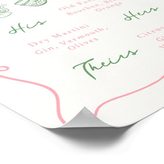 Whimsical Hand Getrokken Roze & Groene Handtekenin Poster (Hoek)