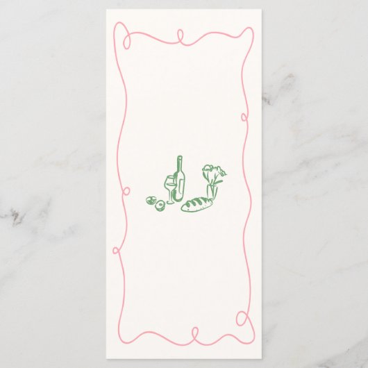 Whimsical Hand Getrokken Roze & Groene Huwelijk Menu (Achterkant)