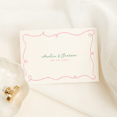 Whimsical Hand getrokken roze & groene Place Card Kaart