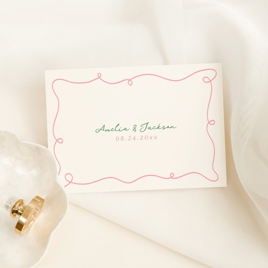 Whimsical Hand getrokken roze & groene Place Card Kaart
