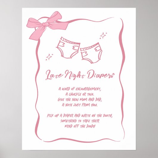 Whimsical Hand getrokken Roze Late Night Luiers te Poster (Voorkant)