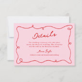 Whimsical Hand Getrokken Roze & Rode bruiloft Deta Kaart (Voorkant)