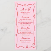 Whimsical Hand getrokken roze & rode bruiloft prog Menu (Voorkant)