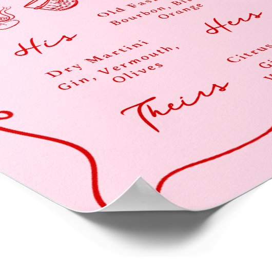 Whimsical Hand Getrokken Roze & Rode Handtekening Poster (Hoek)