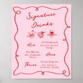 Whimsical Hand Getrokken Roze & Rode Handtekening Poster (Voorkant)