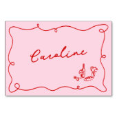 Whimsical Hand getrokken roze & rode Place Card Kaart (Voorkant)