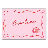 Whimsical Hand getrokken roze & rode Place Card Kaart (Voorkant)