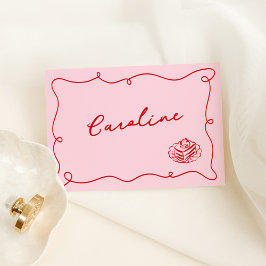 Whimsical Hand getrokken roze & rode Place Card Kaart