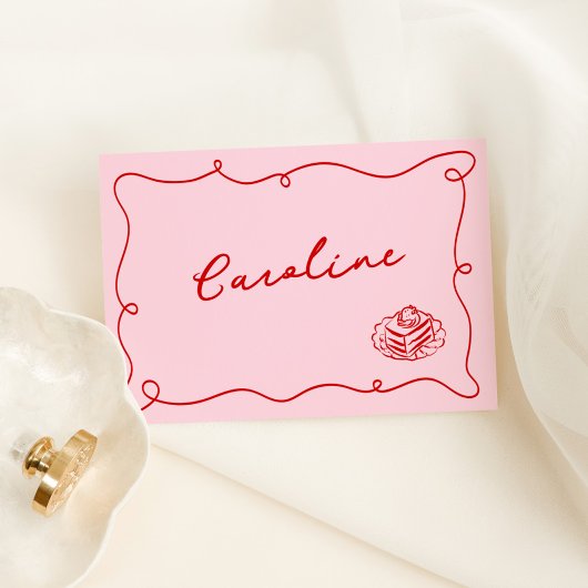 Whimsical Hand getrokken roze & rode Place Card Kaart