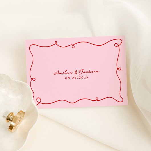 Whimsical Hand getrokken roze & rode Place Card Kaart