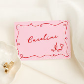 Whimsical Hand getrokken roze & rode Place Card Kaart