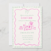 Whimsical Hand getrokken roze strik golvende bruil Kaart (Voorkant)