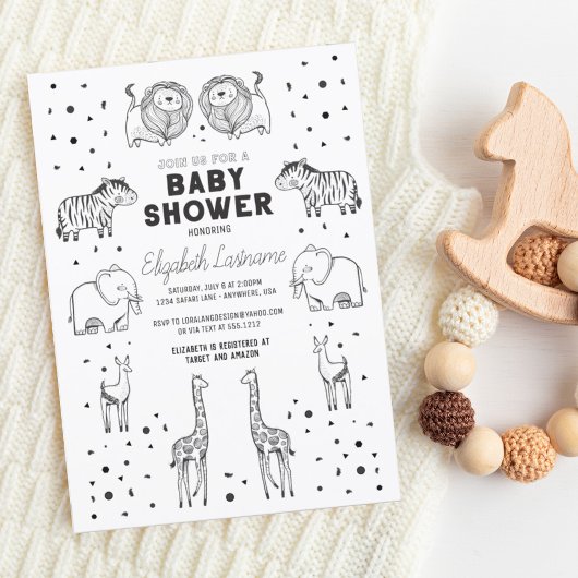 Whimsical Hand getrokken Safari Dieren Baby shower Kaart