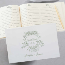 Whimsical Hand getrokken Sage Green Crest Gastenbo Gastenboek