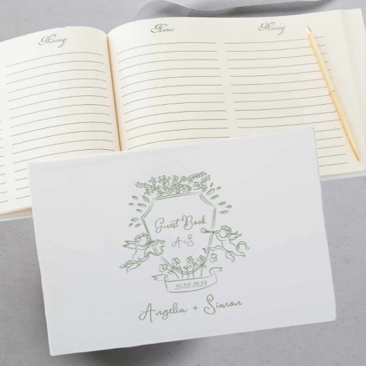 Whimsical Hand getrokken Sage Green Crest Gastenbo Gastenboek