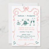 Whimsical Hand getrokken Scribble Bow bruiloft Kaart (Voorkant)