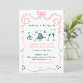 Whimsical Hand getrokken Scribble Bow bruiloft Kaart (Staand voorkant)