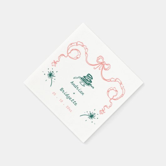 Whimsical Hand getrokken Scribble Bow bruiloft Servet (Hoek)