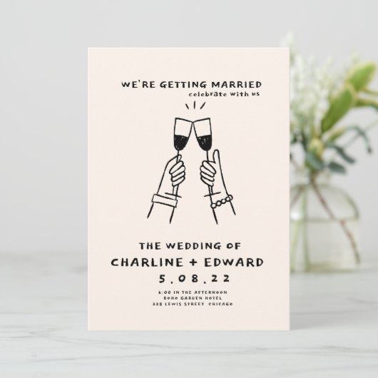 Whimsical Hand getrokken Scribble bruiloft uitnodi Kaart (Staand voorkant)
