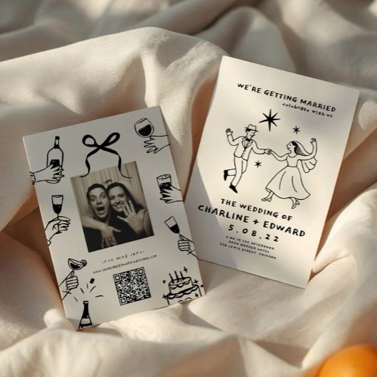 Whimsical Hand getrokken Scribble bruiloft uitnodi Kaart