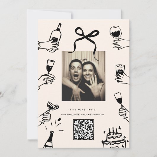 Whimsical Hand getrokken Scribble bruiloft uitnodi Kaart (Achterkant)