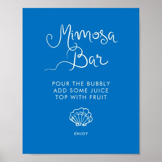 Whimsical Hand getrokken Shell Blauw Mimosa Bar Poster (Voorkant)