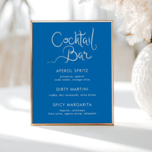 Whimsical Hand getrokken Shell Blauwe Cocktail Bar Poster