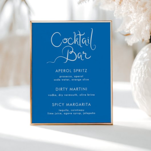 Whimsical Hand getrokken Shell Blauwe Cocktail Bar Poster