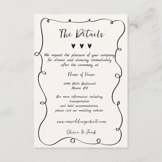 Whimsical Hand getrokken Squiggle golvende bruilof Informatiekaartje (Voorkant)