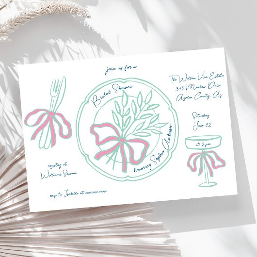 Whimsical Hand getrokken tafel instellen Vrijgezel Kaart