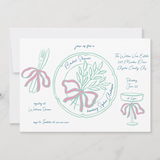 Whimsical Hand getrokken tafel instellen Vrijgezel Kaart (Voorkant)