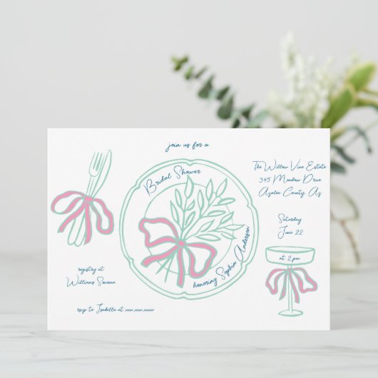 Whimsical Hand getrokken tafel instellen Vrijgezel Kaart (Staand voorkant)