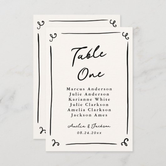 Whimsical Hand getrokken tafel Kaart (Voorkant / Achterkant)