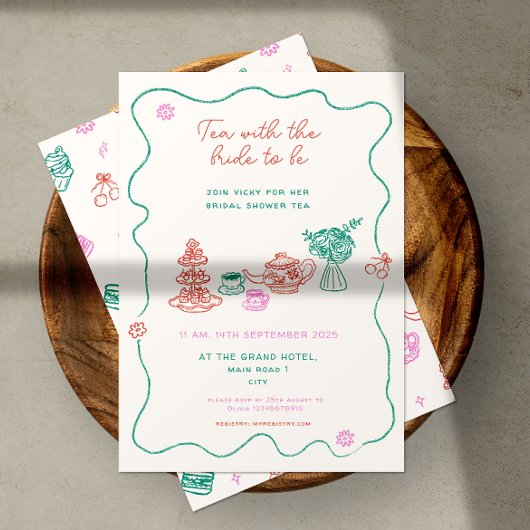 Whimsical Hand getrokken Tea Party Vrijgezellenfee Kaart