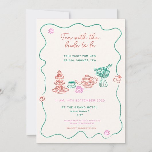 Whimsical Hand getrokken Tea Party Vrijgezellenfee Kaart (Voorkant)