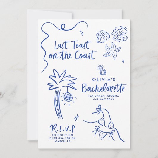 Whimsical hand getrokken toast op de kust kaart (Voorkant)