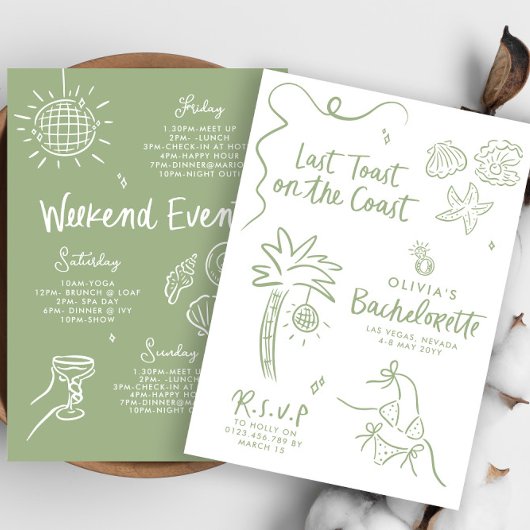 Whimsical hand getrokken toast op de kust kaart